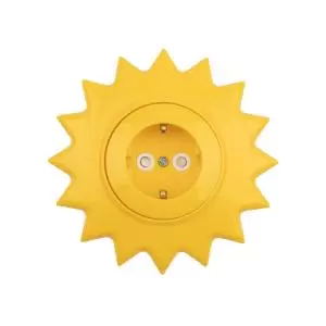 Розетка одноместная KRANZ HAPPY Солнце скрытой установки с заземлением и защитными шторками, желтая 